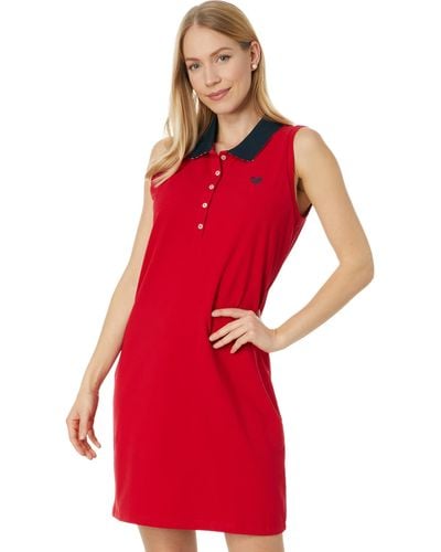 Tommy Hilfiger Sleeveless Solid Polo Dress - Red
