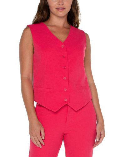 Liverpool Los Angeles Vest With Welt Pockets Luxe Stretch Suiting - Red