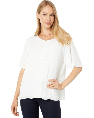 Vince Camuto Short Sleeve Center Front Diamond Dot Lace Tee - White