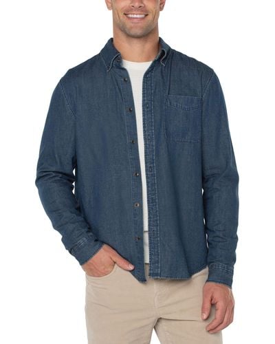 Liverpool Los Angeles Woven Chambray Shirt With Button Collar - Blue