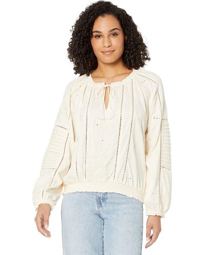 Lucky Brand Embroidered Peasant Top - White