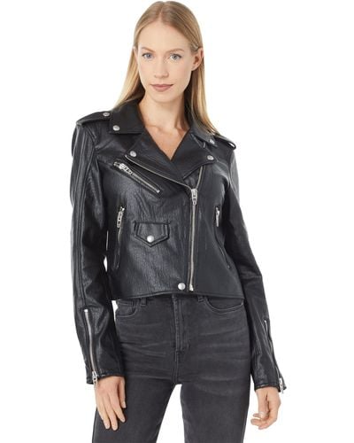 Blank NYC Leather Cropped Moto Jacket - Black