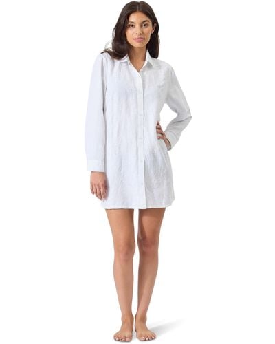 Tommy Bahama Stamped Lucia Palm Boyfriend Shirt - White