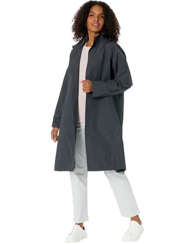 Eileen Fisher Stand Collar Raglan Sleeve Knee Length Coat In Light Cotton Nylon - Gray