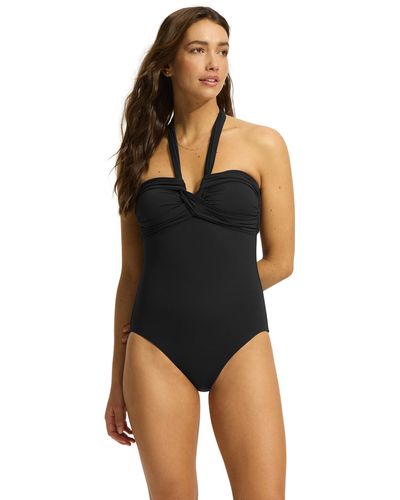 Seafolly Halter Plunge One-piece Swimsuit - Black