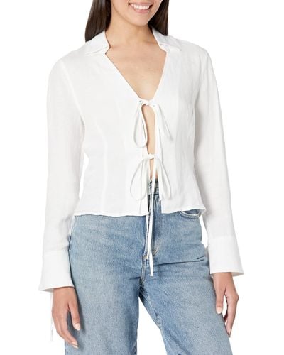 Blank NYC Linen Bell Sleeve Lace-up Front Shirt In Skim Milk - White