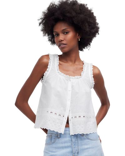 Madewell Embroidered Ruffle-trim Top - White