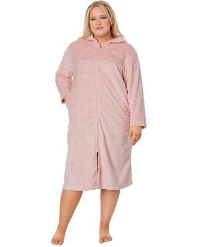Karen Neuburger Plus Size Long Sleeve 47 Shawl Collar Zip Robe - Pink