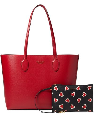 Kate Spade Bleecker Stencil Hearts Pop Printed Crossgrain Leather Large Tote - Red