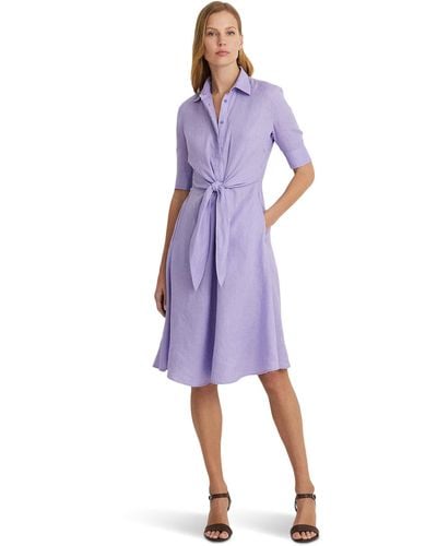 Lauren by Ralph Lauren Petite Tie-front Linen Shirtdress - Purple