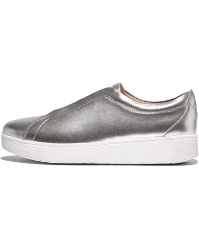Fitflop Rally Elastic Metallic Leather Slip-on Sneakers - Gray