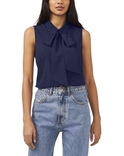 Cece Sleeveless Bow Blouse - Blue