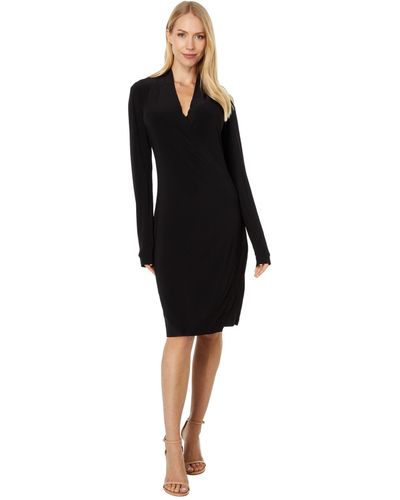 Norma Kamali Long Sleeve Modern Side Drape Dress To Knee - Black