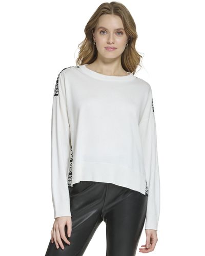 DKNY Long Sleeve Logo Tape Sweater - White