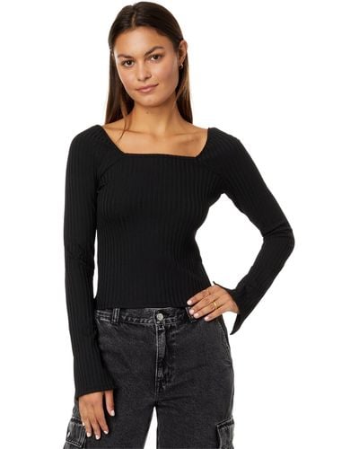 Madewell Ribbed Square-neck Long-sleeve Tee - Black