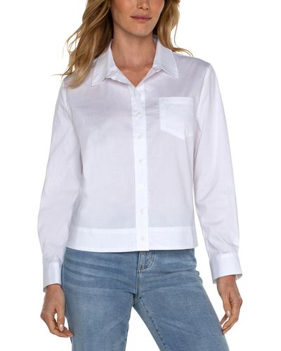 Liverpool Los Angeles Button Front Stretch Poplin Shirt With Elastic Back Waist - White