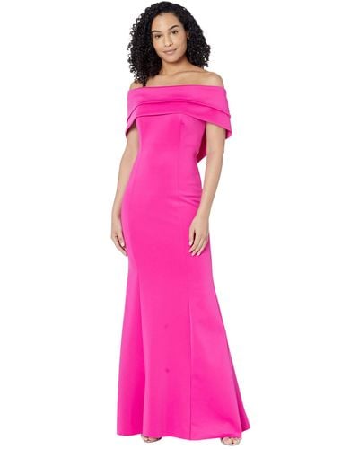 Vince Camuto Off-the-shoulder Gown With Double Organza Collar - Pink