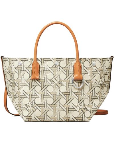 Tory Burch Canvas Basket Weave Small Tote - White