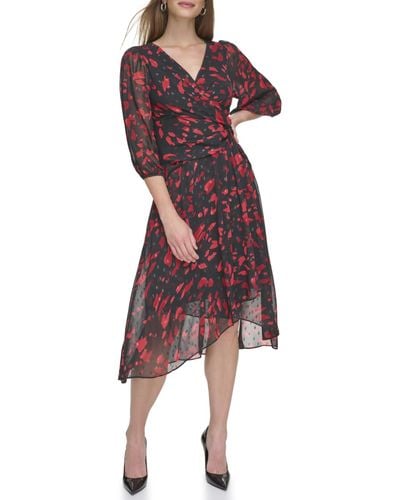 DKNY Balloon Sleeve With Side Knot - Red
