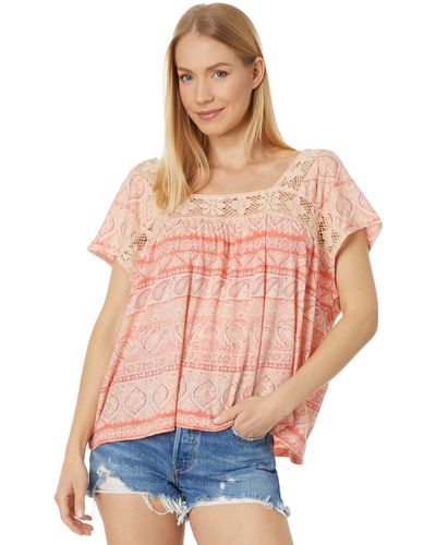 Lucky Brand Square Neck Printed Beach Tee - Pink