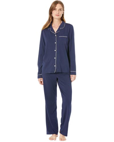 L.L. Bean Super Soft Shrink-free Button Front Pajama Set - Blue