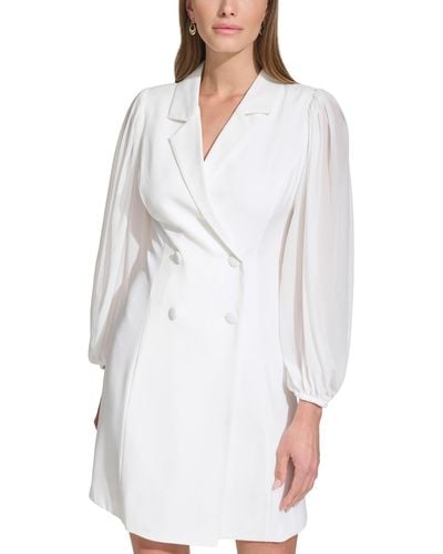 Vince Camuto Signature Stretch Crepe Tuxedo Dress With Chiffon Sleeves - White