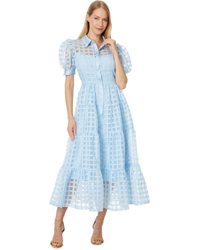 English Factory Gridded Organza Tiered Maxi Dress - Blue
