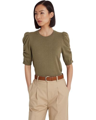 Lauren by Ralph Lauren Cotton-blend Puff-sleeve Sweater - Green