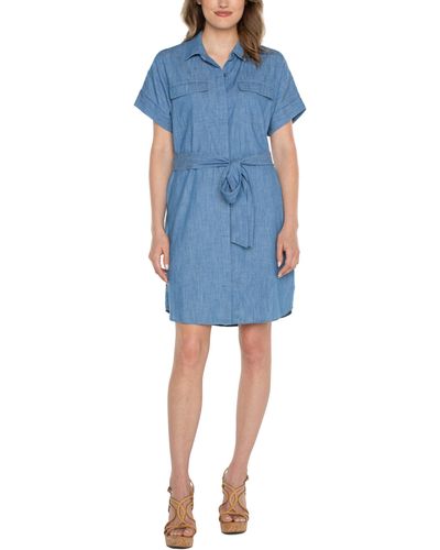 Liverpool Los Angeles Chambray Belted Shirt Dress - Blue