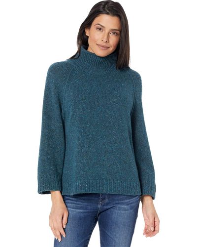 Lilla P Oversized Turtleneck Tweed Sweater - Green