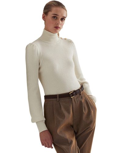 Lauren by Ralph Lauren Button-trim Mock Neck Sweater - Gray