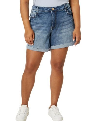 Kut From The Kloth Plus Size Jane High-rise Short Univen Roll-up Raw Hem - Blue