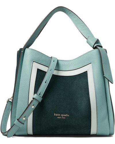 Kate Spade Knott Color-blocked Pebbled Leather And Suede Medium Crossbody Tote - Green