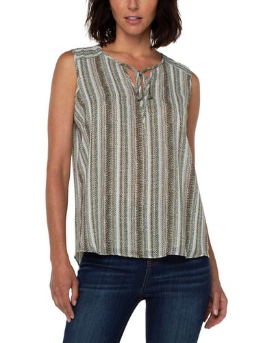 Liverpool Los Angeles Sleeveless Tie Front Top With Shirred Back - Multicolor