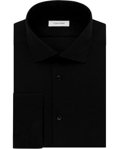 Calvin Klein Dress Shirt Slim Fit Non Iron Herringbone French Cuff - Black