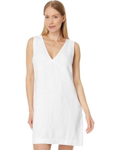 Madewell V-neck Mini Dress In Heavyweight Linen - White