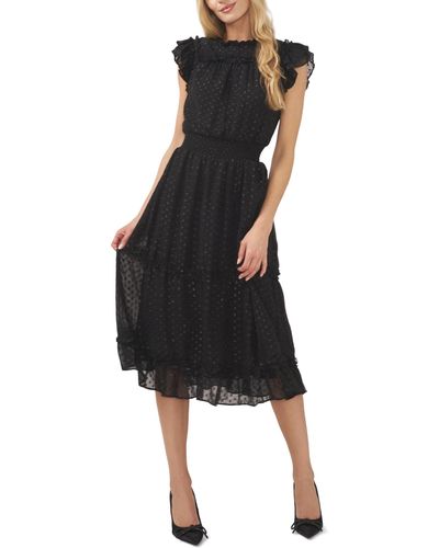 Cece Lurex Smocked Waist Midi Dress - Black