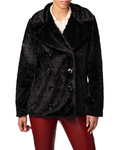 Bernardo Double-breasted Faux Fur Jacket - Black