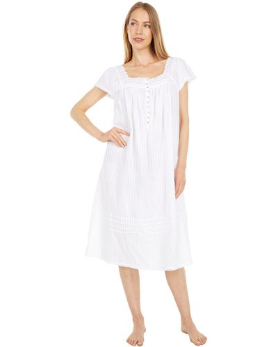 Eileen West Cotton Dobby Stripe Woven Short Sleeve Short Gown - White