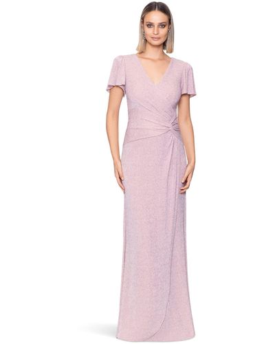 Xscape Long Glittery Knit V-neck Dress - Pink