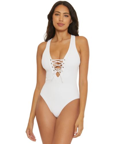 Becca Modern Edge Gia Lace-up Plunge One-piece - White
