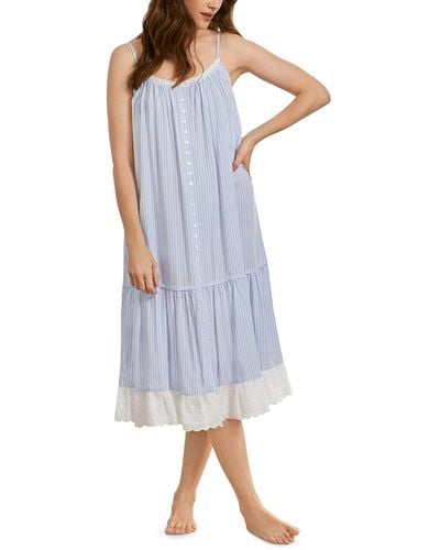 Eileen West Ruffle Cotton Lawn Strappy Gown - Blue