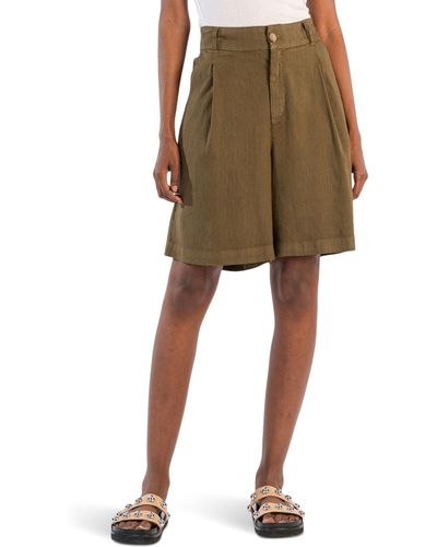 Kut From The Kloth Nicolette - Linen Shorts With Pleats - Green
