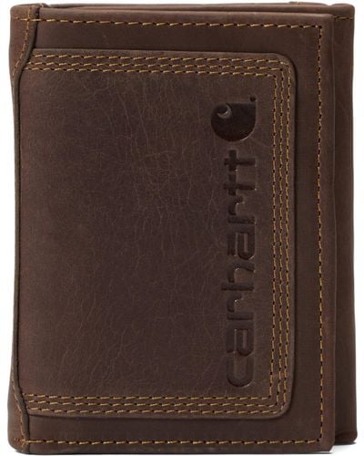 Carhartt Leather Triple-stitched Trifold Wallet - Brown
