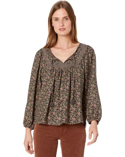 Lucky Brand Long Sleeve Mix Print Peasant - Brown