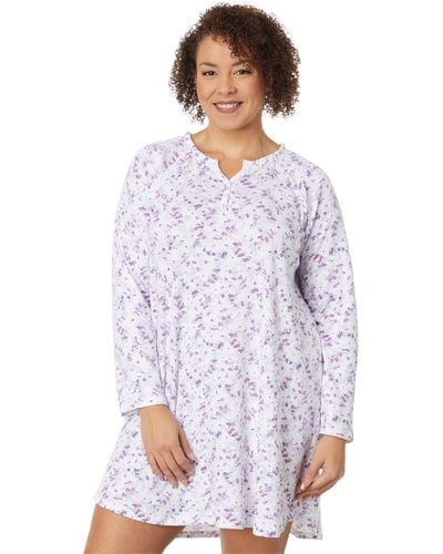 Karen Neuburger Plus Size Floral Long Sleeve Nightshirt - White