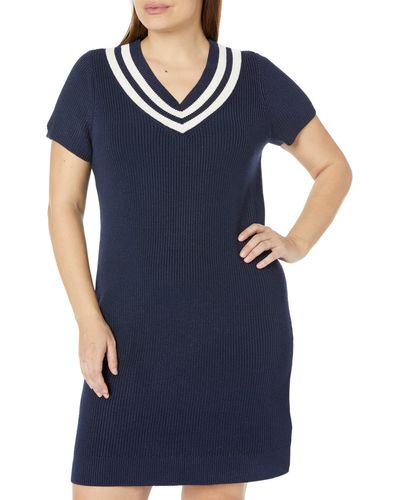 Lauren by Ralph Lauren Plus Size Cotton-blend Cricket Sweaterdress - Blue