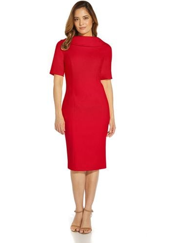 Adrianna Papell Roll Neck Sheath Collar Dress W/v-back - Red