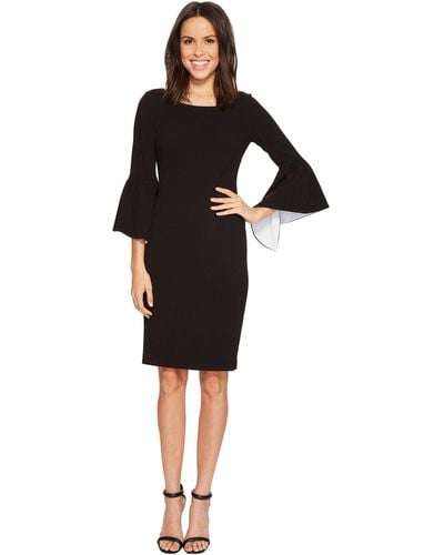 Calvin Klein Ruffle Bell Sleeve Sheath With Contrast Lining In Sleeve Cd8c14gy (black/white) Women's Dress