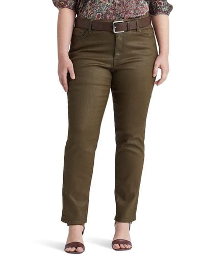 Lauren by Ralph Lauren Plus Size Coated Mid-rise Straight Ankle Jeans In Olive Fern Wash - Green